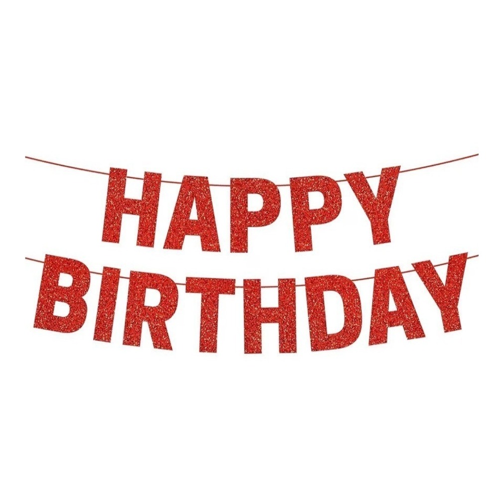 3 Red Glitter‎ HAPPY BIRTHDAY Banner Signs -  8" Letters